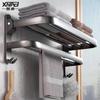Xinpei Foldable Space Aluminum Bathroom Towel Rack with Shelf