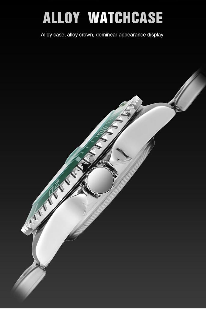 Zegarek MRZUI ze Stalą Nierdzewną Najwyższy Klasyk Submariner Date Popularny Kwarcowy Lśniąca Tarcza Męski Pasek, Zegarek. Wodoodporny, Ruch, Unisex,