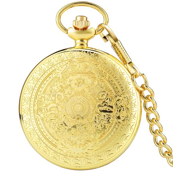 Steampunk Full Hunter Golden/Silver/Black Quartz Analog Alloy To My Daughter Pocket Watches/To My SON Pocket Watches Pendant Chain Roman Number Clock