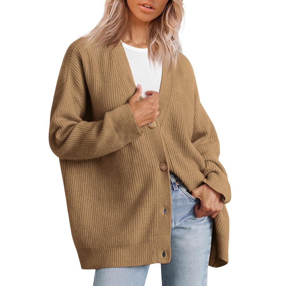 Simple Women's Knitted Cardigan Soft Comfortable V-neck Cardigan Clothes for Commute
