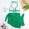 2026 Summer Halter Bikini 3 Pieces Women Special Material Sexy Thong Swimwear With Sarong Skirt White/Black/Pink/Green Beachwear
