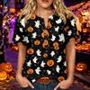 Women's Casual Halloween Print V Neck Short Sleeve Buttoned Three Quarter Sleeve T Shirt Top Lightweight Comfortable Fabric