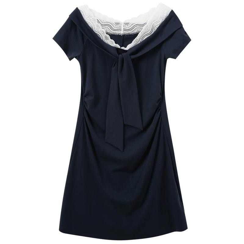 Summer Lace V-Neck A-Line Mini Dress S темно-синий