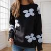 2025 Autumn/Winter Color Block Floral Jacquard Knit Pullover Sweater