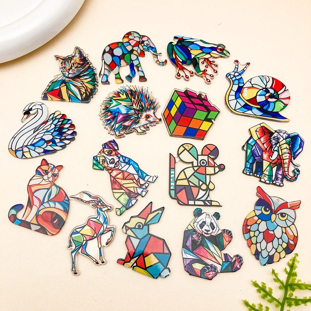 Cartoon Animal Mosaic Acrylic Jigsaw Pendant for DIY Jewelry