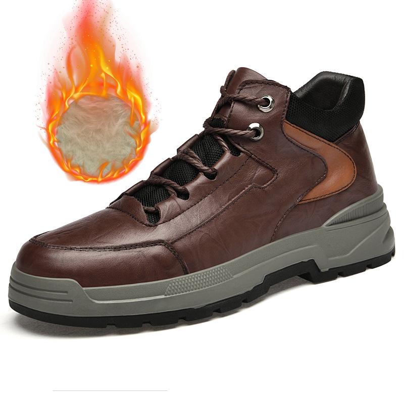Autumn and winter high-top outdoor casual shoes tooling Martin cowhide warm and wool tooling shoes men's shoes