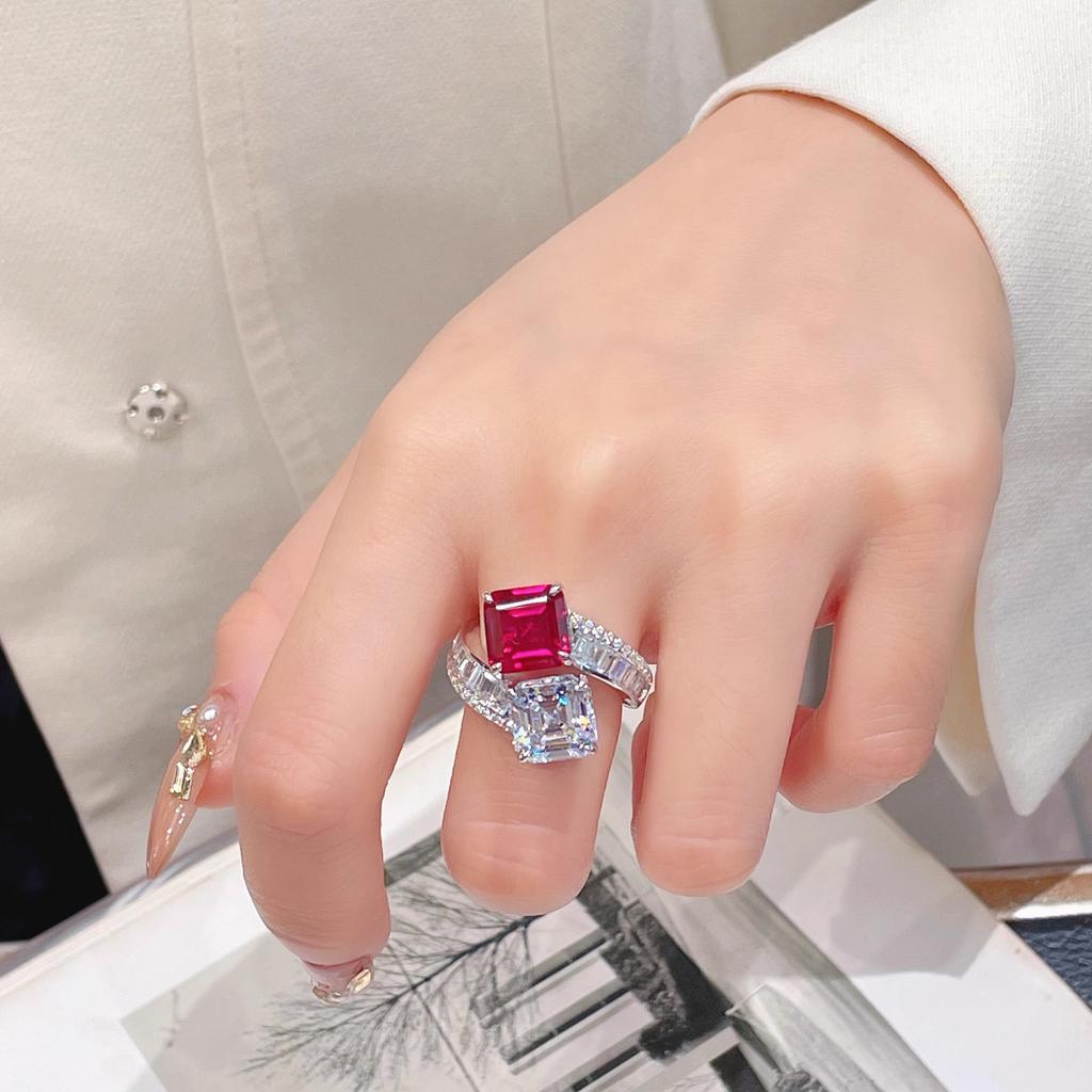 Light Luxury Red Corundum Pendant Necklace Fashion Dinner Cultivation Synthetic Ruby Set Color Treasure Earrings Ab Ring