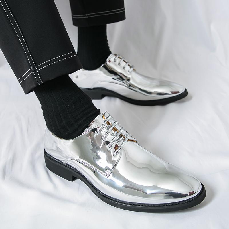 

Men Gold Dress Oxford Leather Silver Business Shoes Tuxedo Wedding Blazers Saddle Dance Shoes Large Size EU:50 серебряный