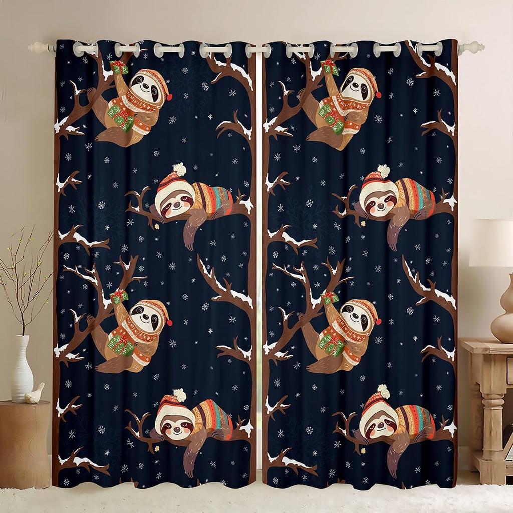 Christmas Curtains Xmas Decor Drapes Kids Boys Girls Adults Cute Cartoon Pet Puppy Dogs Window Curtain With Blackout Polyester