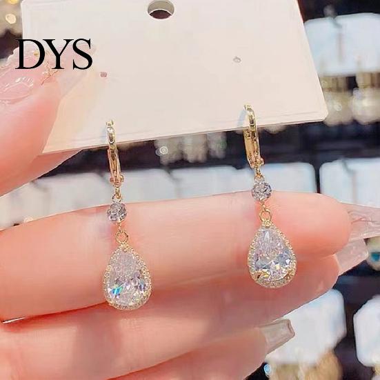 Girls Earrings 1 Pair Dangle Water Drop Pendant Elegant Golden Hypoallergenic Sparkling Rhinestone Women Fashion Jewelry