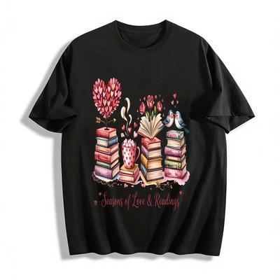 Seasons of Love and Readings Themed Printed Casual Top Pure Cotton T-shirt