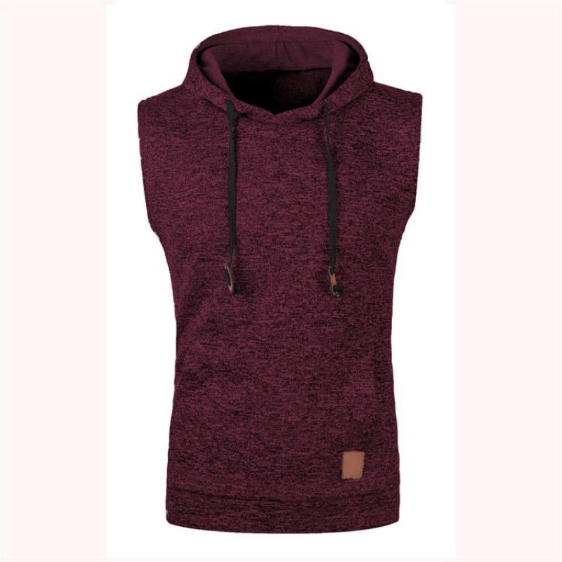 Spring Autumn Men's Sleeveless Hooded Vest Casual Heather Knit Pullover Drawstring Hood