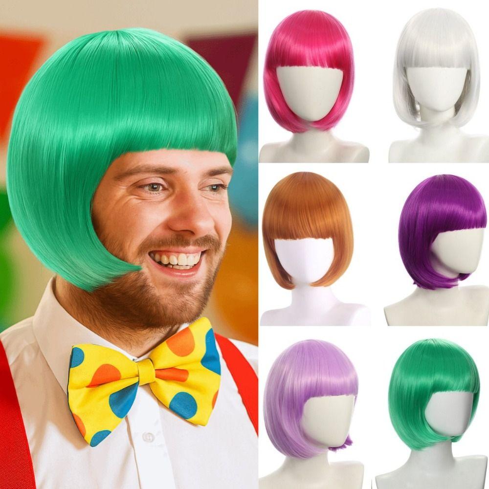 Heat Resistance Halloween Colored Wig Anime Cosplay Party Wig Short Straight Bob Hair Men Women