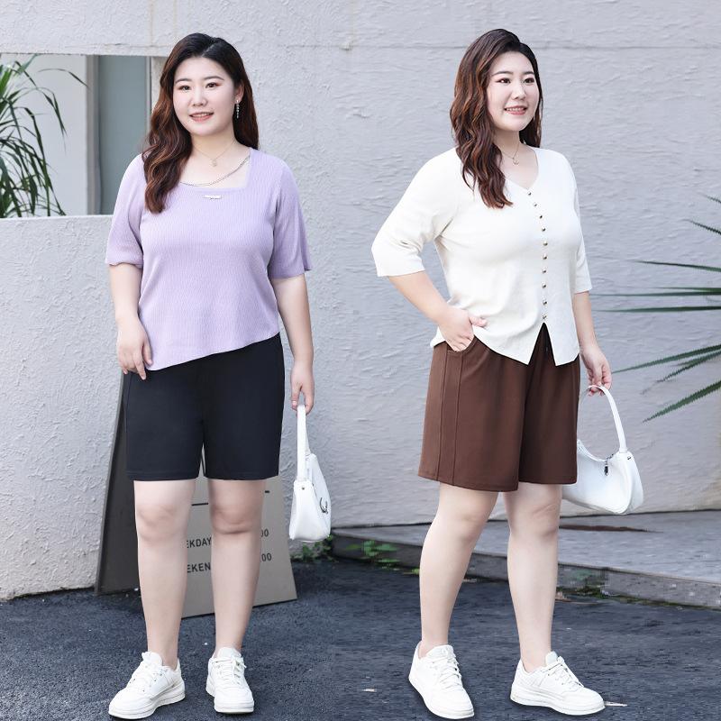 Sommerliche Freizeitshorts Locker und schlankmachend Gerades Bein Hose Übergröße Damenbekleidung Elastischer Bund Schnürung Caprihose