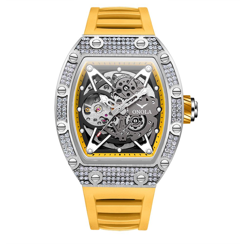 

Мужские часы с бриллиантами ONOLA Luxury Automatic Mechanical Fashion Watches Man Waterproof Montres Pour Hommes Clock жёлтый/серебряный