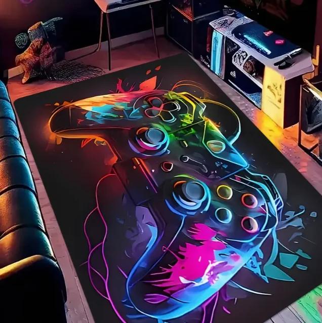 Flannel Floor Mat Player Carpet and Halloween Controller Game Room Pattern Floor Mat Gaming Player Atmosphere and Non Slip Mats