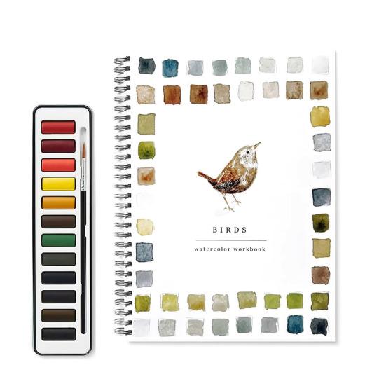Yousheng Watercolor Workbook for Beginners 12 Colors Watercolor Paint Set Birds Flower Dogs Watercolor Book Art Craft Supplies for Kids Adults Teens