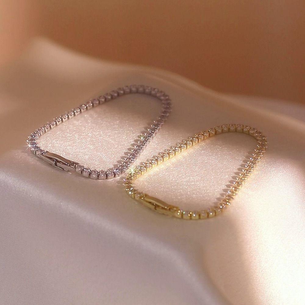 Gold Silver Sparkling Bracelet Rhinestone Diamond Bracelet Zircon Chain Bracelet  For Gala Dinners