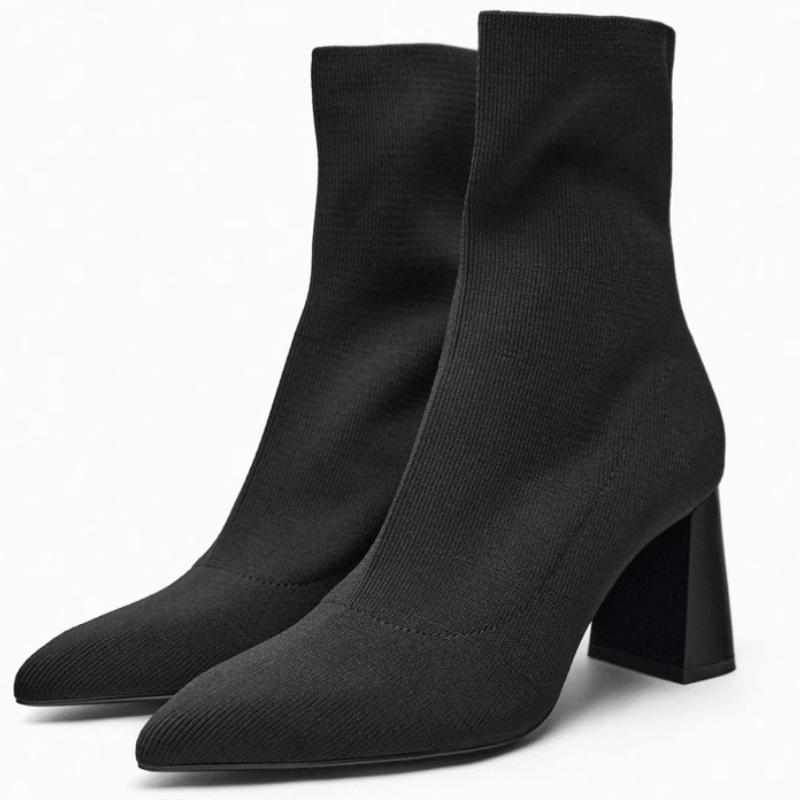 NEW 2025 Elastic Fabric Sock Boots Women Comfortable Square Toe Chunky Heeled Designer Ankle Short Boots Botines Para Mujeres