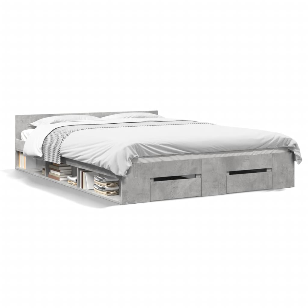 Bed Frame with Drawers Concrete Grey 150x200 cm Engineered Wood