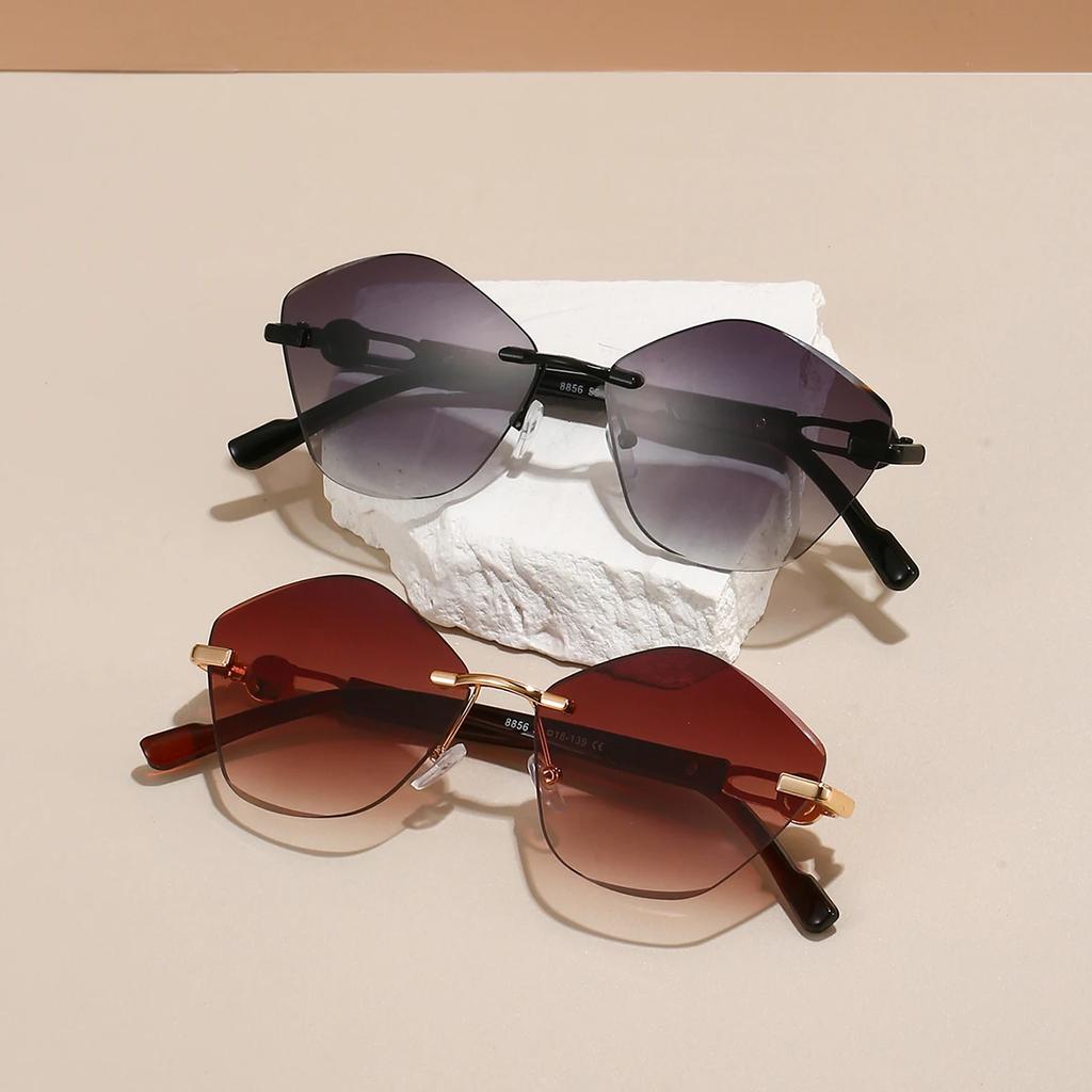 Rimless Polygon Sunglasses Women  New Chic Vintage Gradient Multi-color Casual Shades Trendy Brand Design Sun Glasses