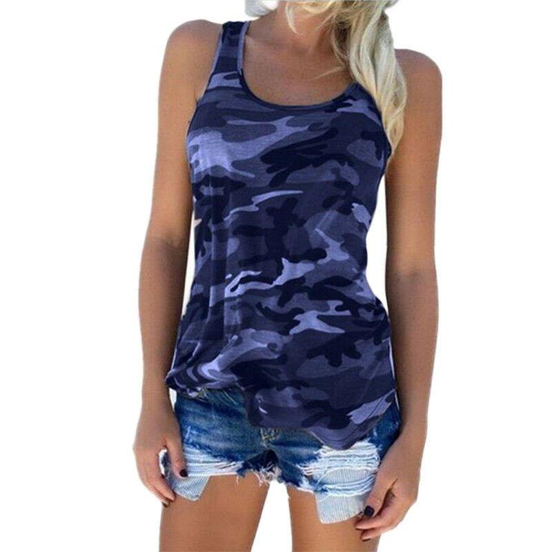 

Stylish Women s Ladies Sleeveless Camo Vest Tops With Breathable Fabric For Summer Navy,3XL