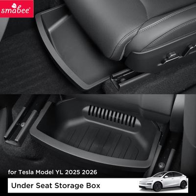 Smabee for Tesla Model YL 6Seat 2025 2026 Car First Row Under Seat Front Rear Storage Box Drawer Type TPE Organizer Accessories