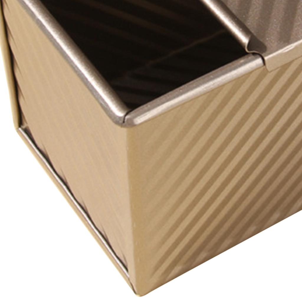 Bread Toast Box Mold Golden Carbon Steel Non Stick Ribbed Design Loaf Pan with Lid for Oven Baking L 11.6x10x11cm