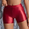 Pantaloncini sportivi attillati da donna, sexy, di media lunghezza, effetto lucido
