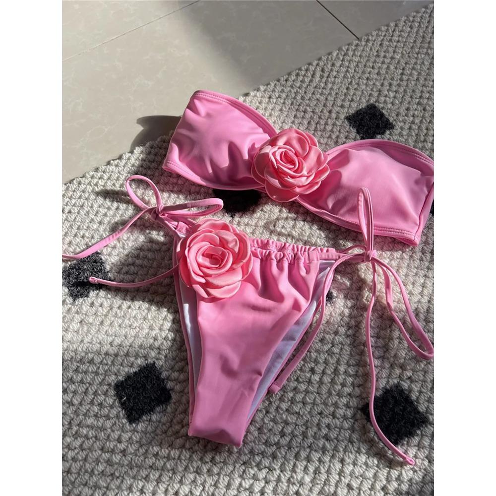 14 Colors 3D Flowers Bandeau High Cut Bikini Female Swimsuit Women Swimwear Two-pieces Bikini Set Bather Bathing Suit Swim K5265