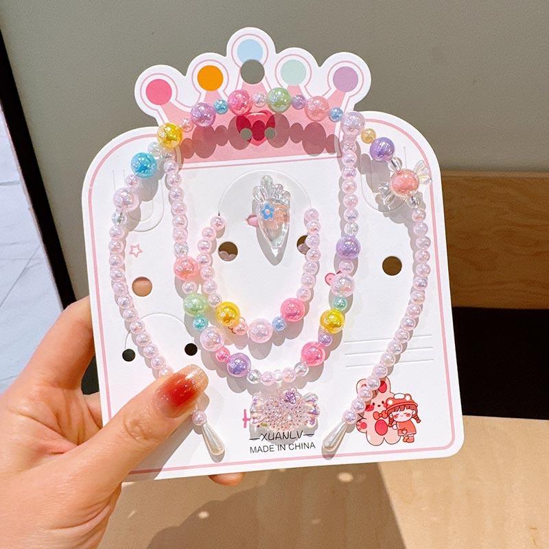 

Детское ожерелье, комплект украшений, ослепительный браслет из бисера, мультяшная повязка на голову, серьги, аксессуары для девочек-принцесс