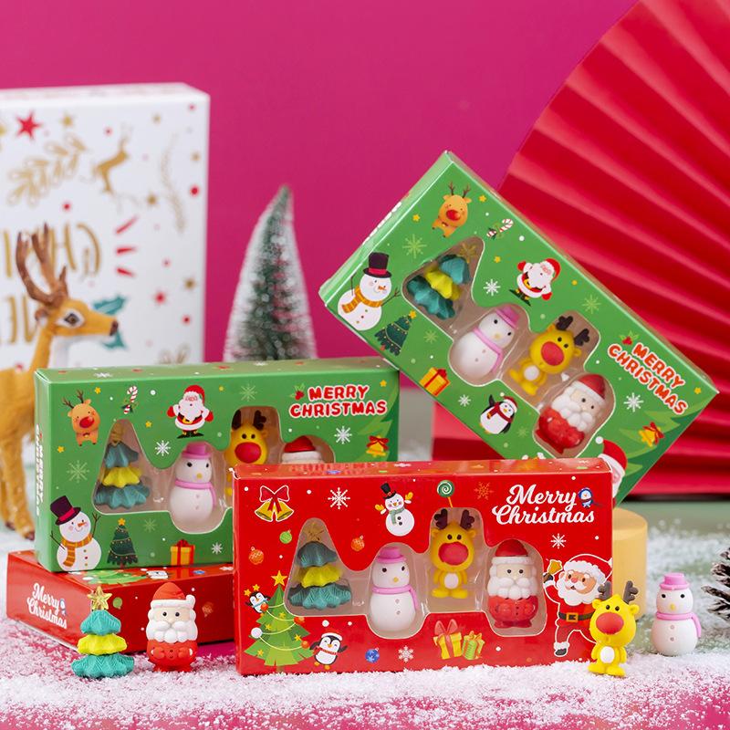 4Pcs/Set Cute Christmas Pencil Eraser Cartoon Christmas Tree Santa Elk Snowmen Rubber Erasers Kawaii Stationery Kids School Supp