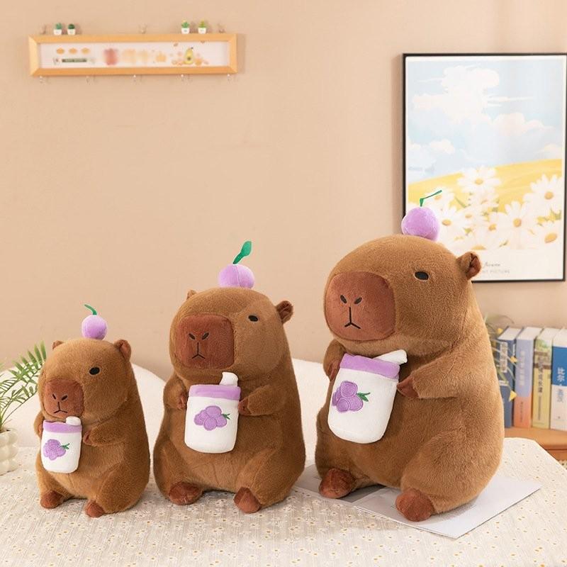 Milk Tea Fruit Cup Capybara Plush Toy Dolls Room Decoration Grape Cherry Carrot