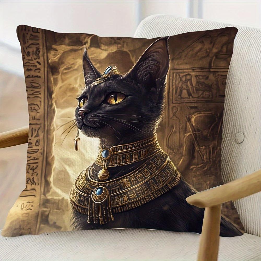 pc D Flat Pillow Not Included Egyptian Cat Goddess Art Cushion Cover Short Plush Ancient Theme Decor Gift Case