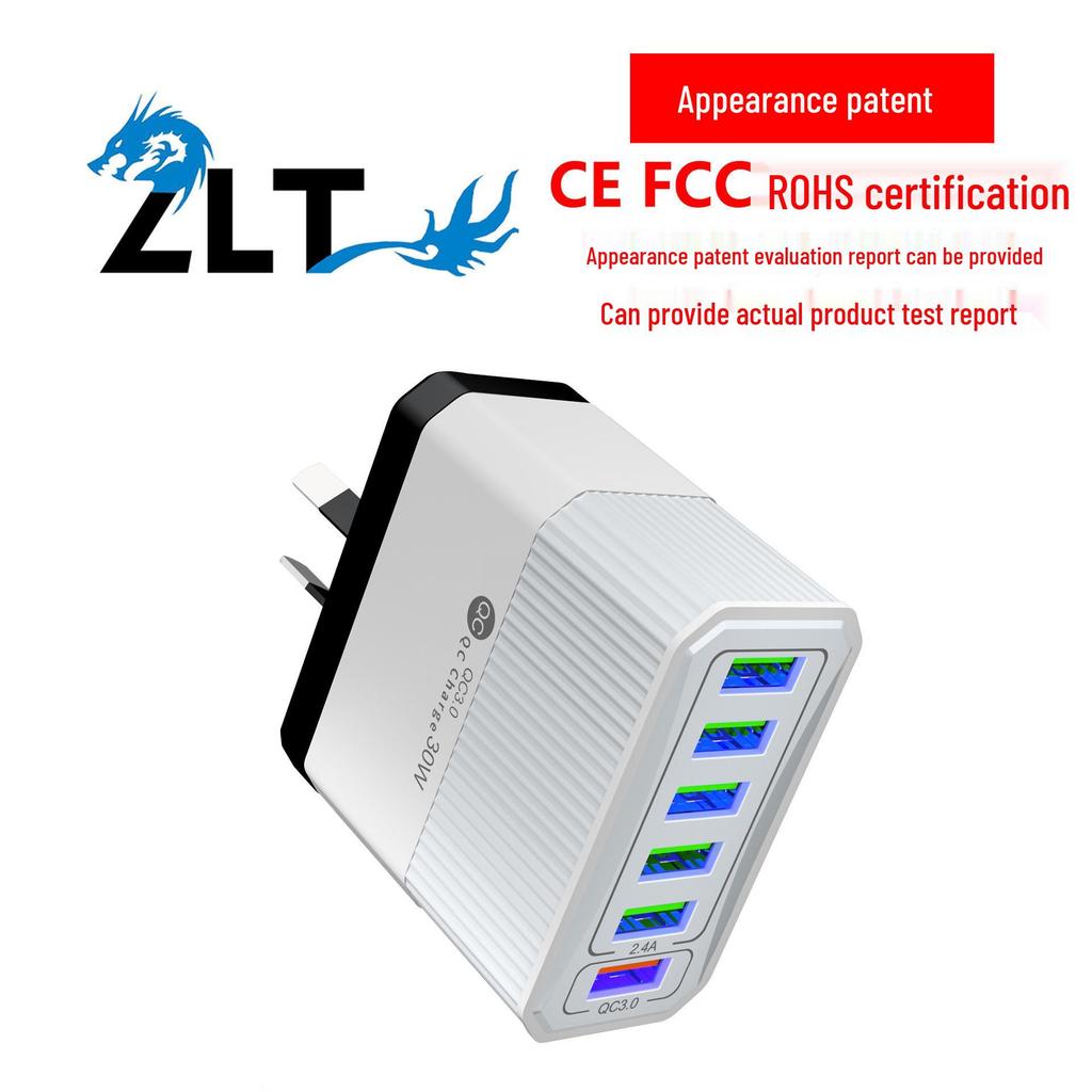 QC3.0 30W Six-Port Fast Charger with EU/US/UK/AU Plugs