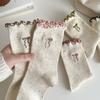 5Pairs Embroidery Ruffled Socks Women Cat Mid-calf Cotton Socks Sweet Bowknot Sock  Women's