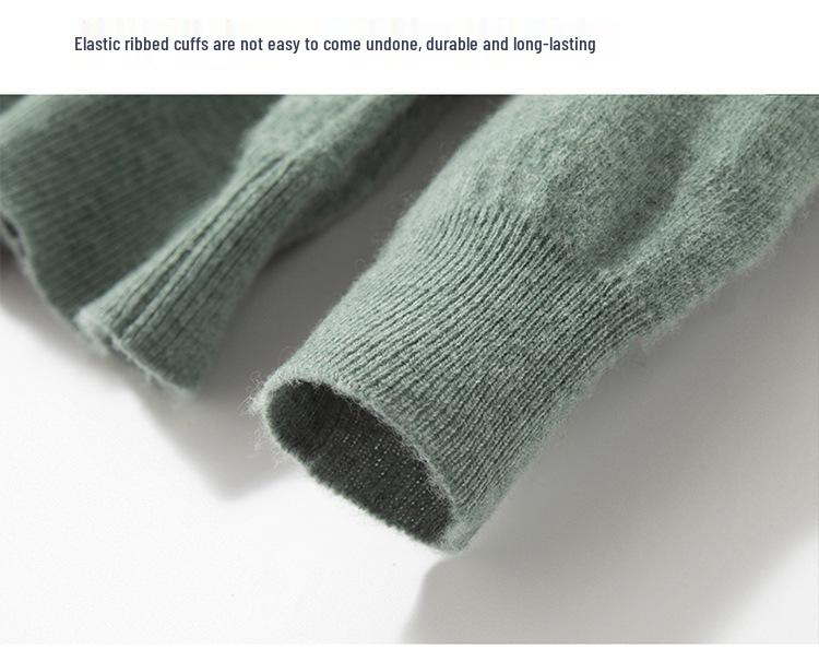 Men's Thick Warm Cashmere Sweater - Solid Color Round Neck Loose Fit