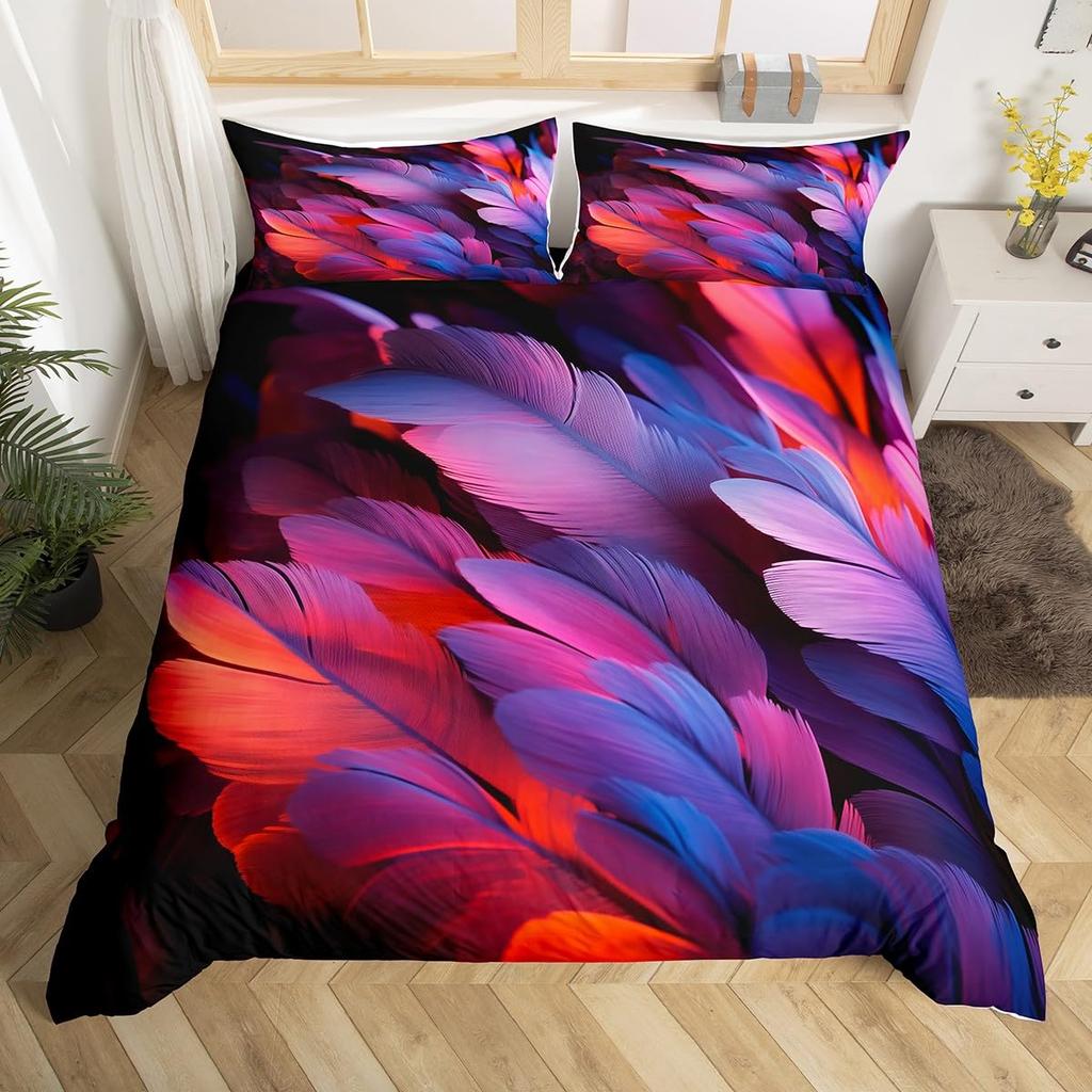 Peacock Feather Print Duvet Cover Set Queen Twin Bird Feathers Element Bedding Set Wild Animals Comforter Cover for Girls Teens