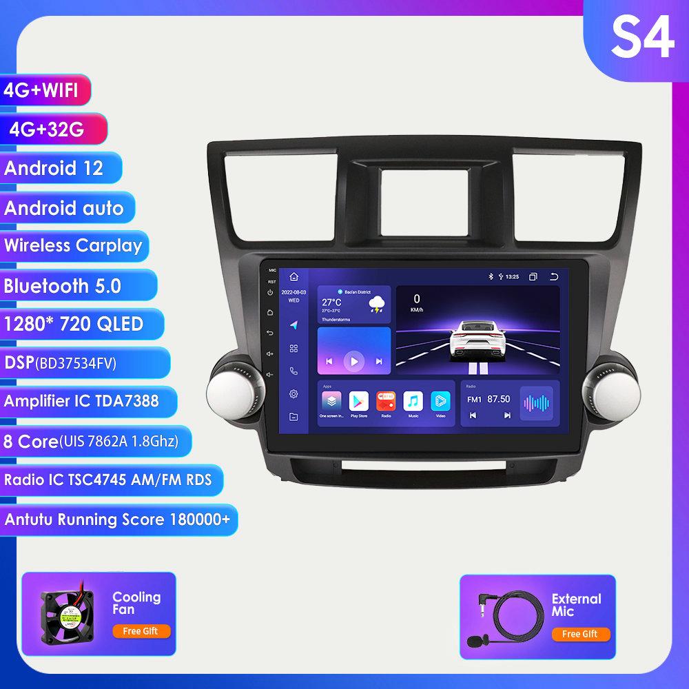 2 Din Android 12 Car Radio for Toyota Highlander Kluger 2 XU40 2007-2013 Navi GPS Multimedia 4G  Intelligent Screen Video Player Auto Stereo Carplay