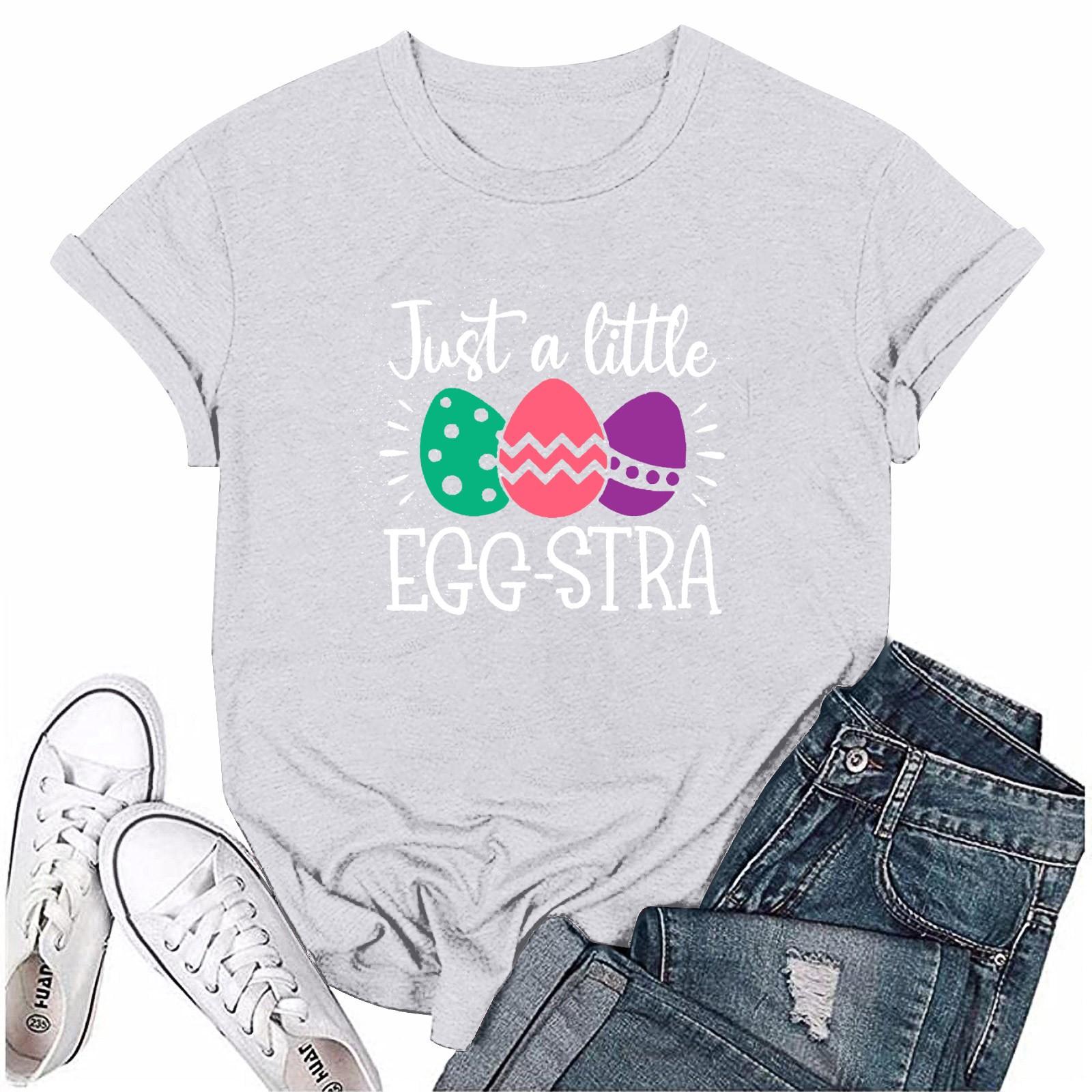 

Женская модная пасхальная принтованная повседневная плиссированная круглая футболка с коротким рукавом L белый