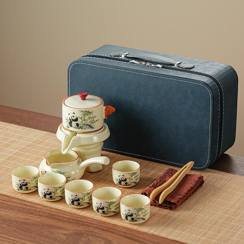 Automatic Tea Set, Rotating Water Outlet Is Not Hot, Panda Cute Guochao Set, Business Ceramic Teacup, High-end Souvenir
