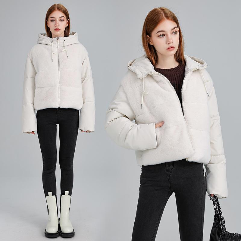 Thickened splicing Mao Mao cotton-padded jacket women's autumn and winter new loose warm cotton-padded jacket