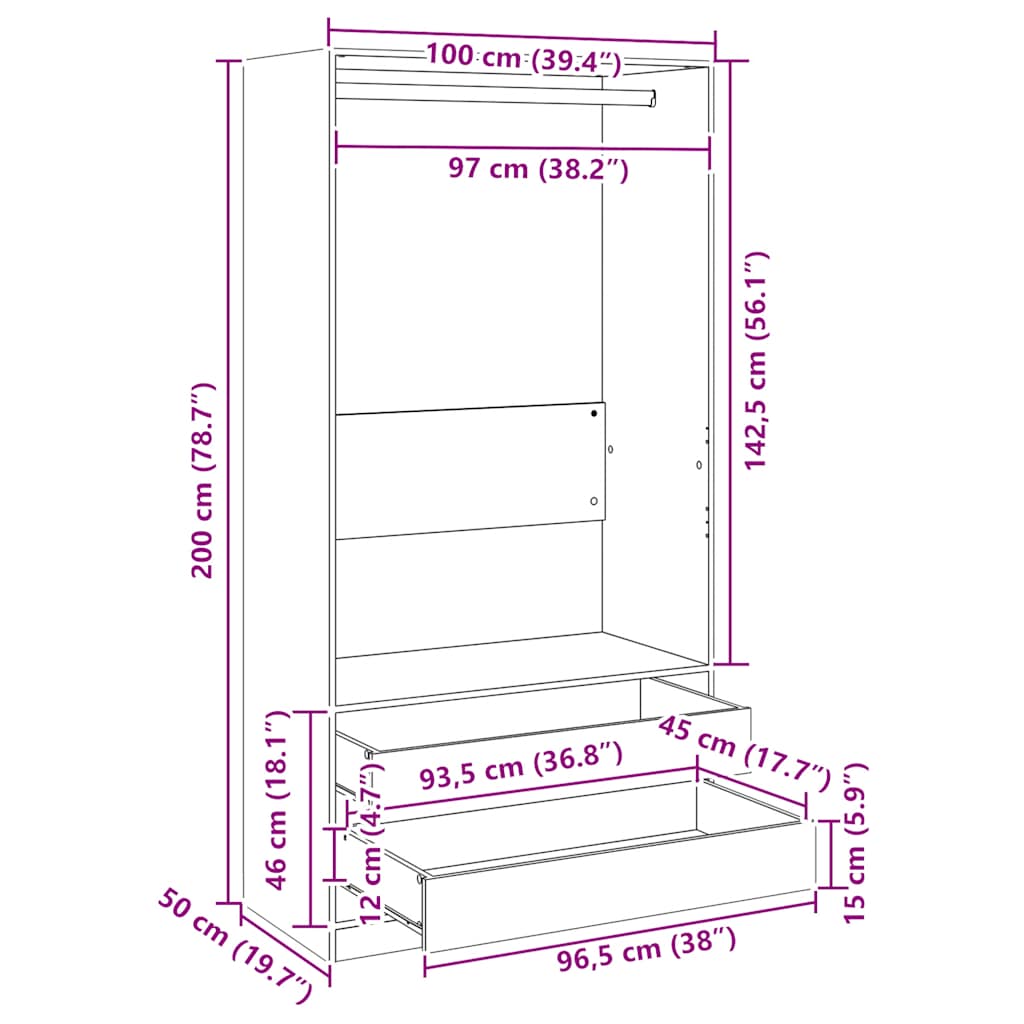 White Wardrobe 100 x 50 x 200 cm Particleboard