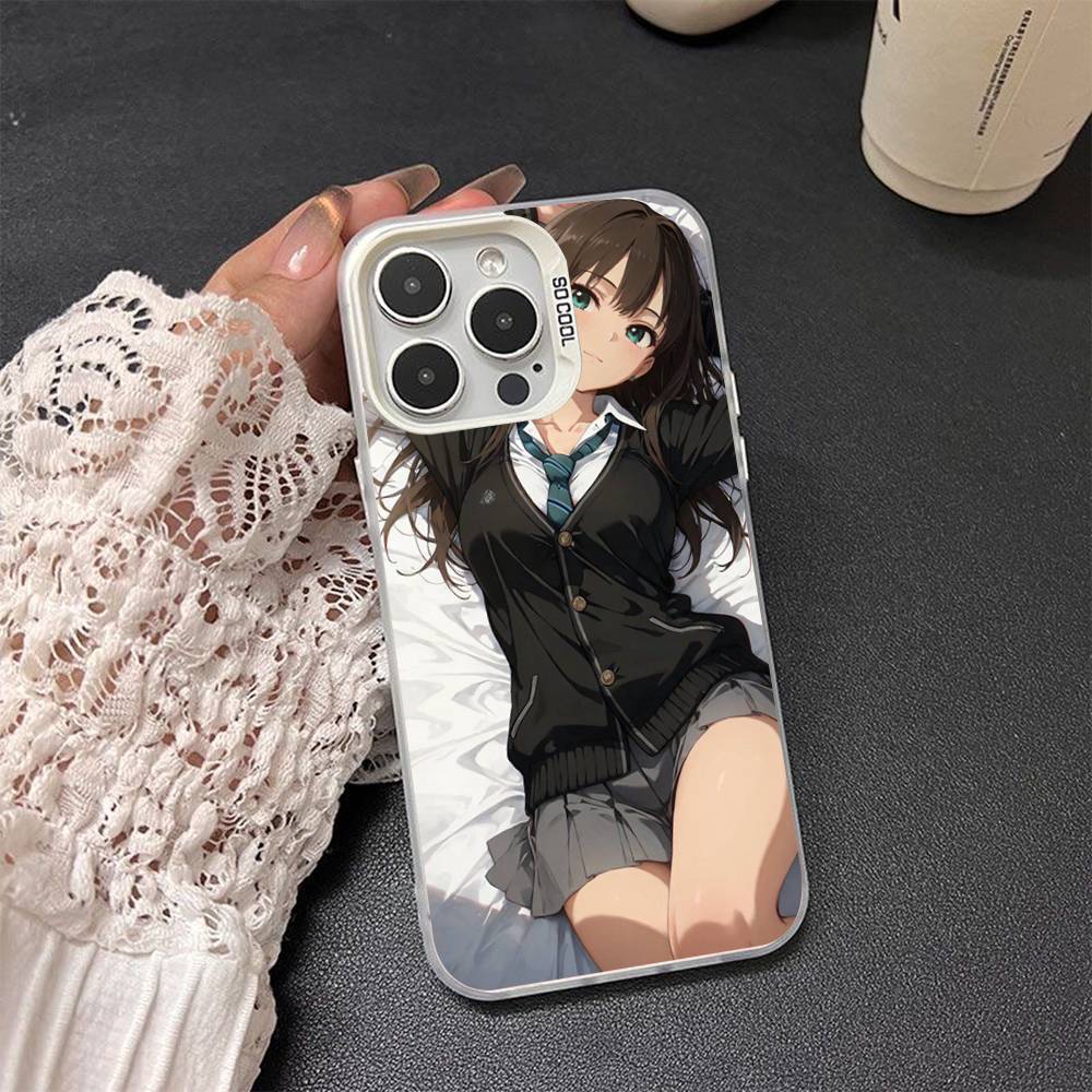 Cute Cartoon Japanese Anime Girl Colored Silver Frosted For iPhone Phone Case 17 16 15 14 13 12 11 Pro Max XR Plus Shockproof