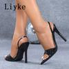 Fashion Liyke Sexy Slingback Sandals Women 2025 Summer Fashion Open Toe Slip On Back Strap Designer High Heels Party Dress Shoes Size 43