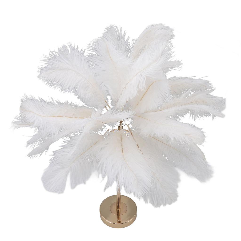 Feather Table Lamp Touch Switch USB Ostrich Feather Lamp 3 Color Dimming Desk Lamp with Gold Metal Base 30pcs Feather