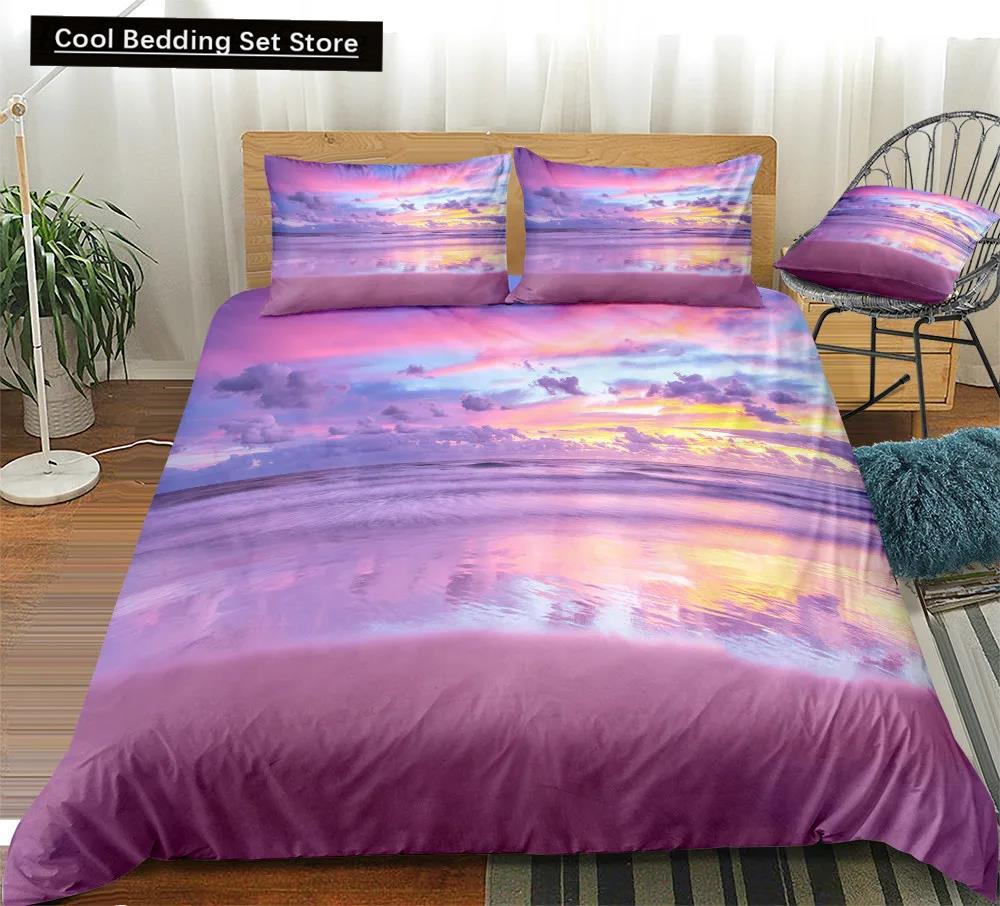 Comforter Oil Painting Landscape King Queen Natural Scenery Bedding Set Teen Adult Floral Ocean Building Polyester