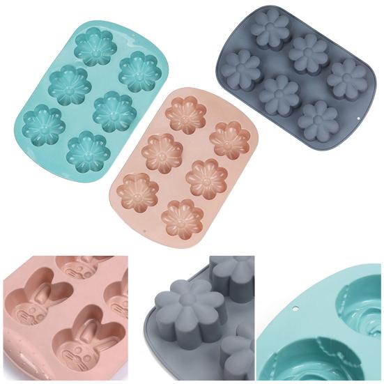 6-Cavity Flower Silicone Mold Non-stick Food Grade Easy Release DIY Candy Pudding Chocolate Fondant Cookies Jelly Baking Mold