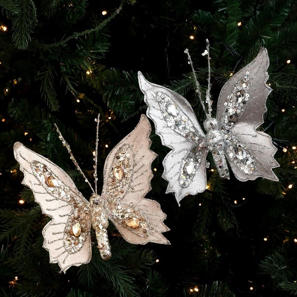 Glitter Butterfly Christmas Flower Simulated Sequins Christmas Tree Decoration Exquisite Artificial Butterfly Clip Home Party
