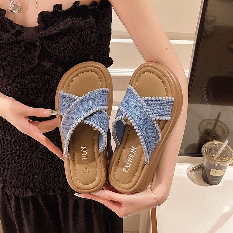 Fashion Shoes Summer Clogs Woman Ladies' Slippers Platform Luxury Slides Pantofle Low Beach Designer 2025 Soft Hoof Heels Rubber Cotton